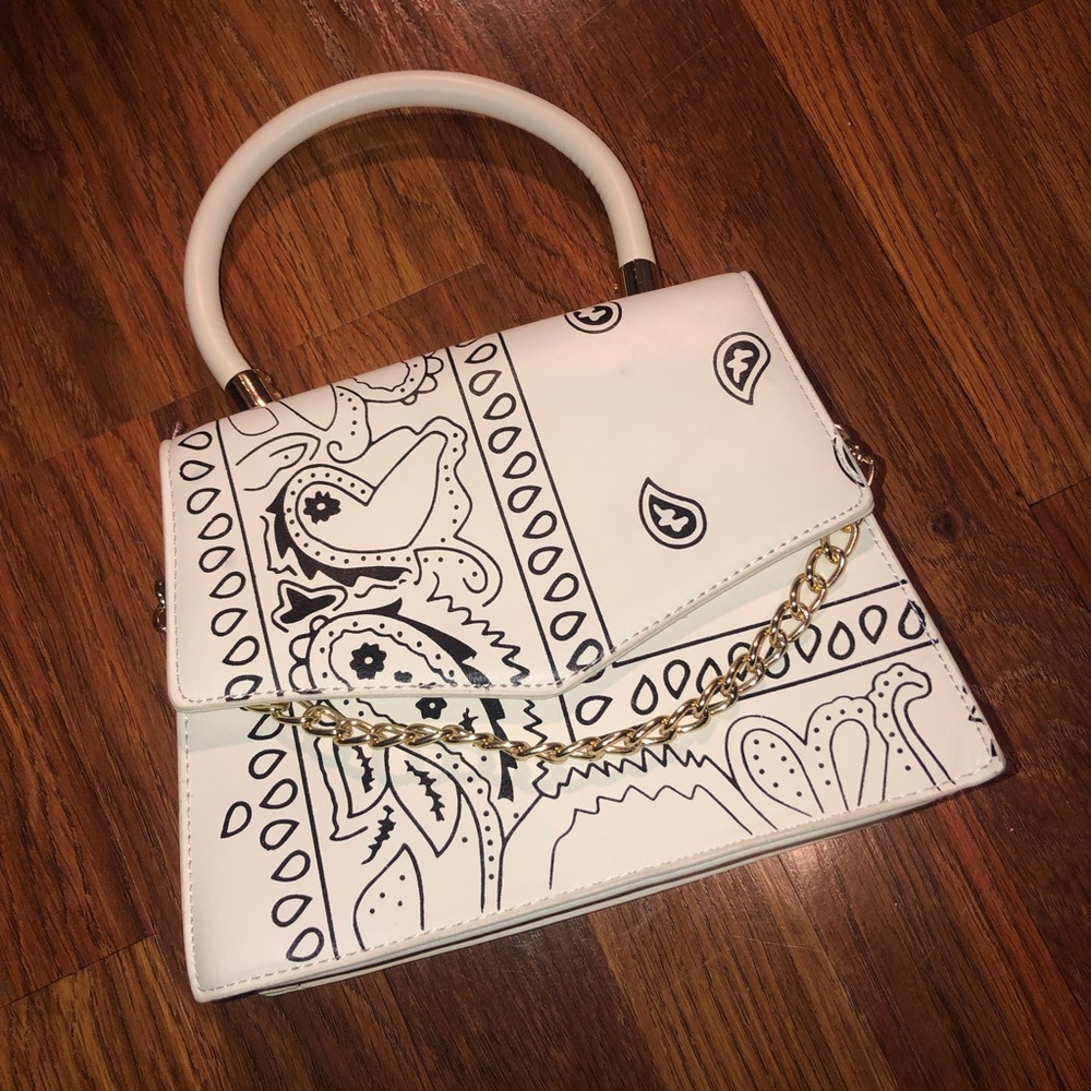 White and Black Patterned Handbag